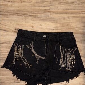Studded Black Denim Shorts